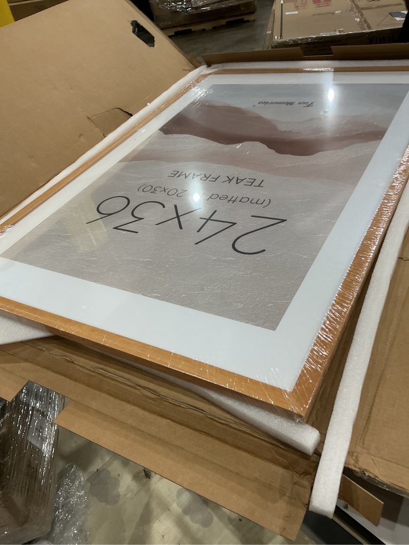 Condition photo showing Good Condition for 24x36 picture frame, usa-sourced teak wood photo frames with hd tempered glass, 24 x 36 wood poster frames for wall, wooden 24x36 frame matted to 20x30, horizontal or vertical wall display set of 1 usa-sourced teak wood 24x36 inch