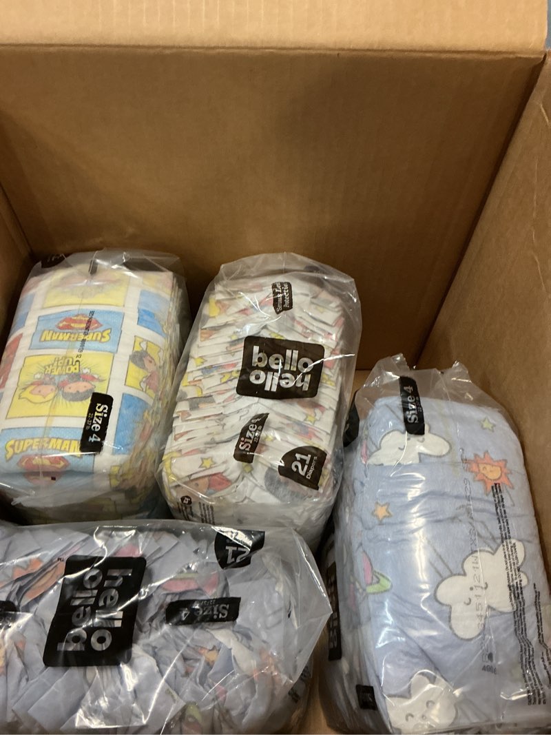 Condition photo showing Good Condition for 4pack  hello bello premium diapers, size 4 (22-37 lbs) surprise pack for boys - 84 count, hypoallergenic with soft, cloth-like feel - assorted boy & gender neutral patterns boy/neutral (assorted style) size 4