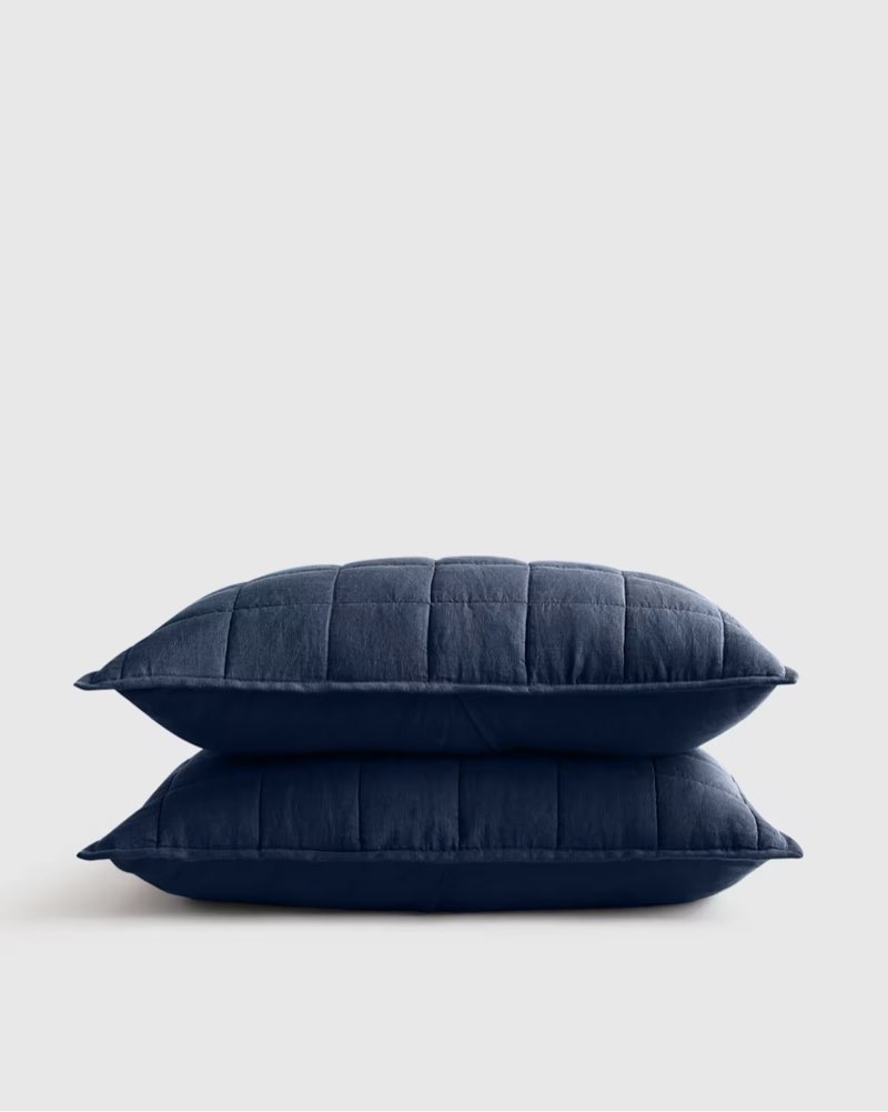 quince european linen box quilted sham set cover navy size: king
