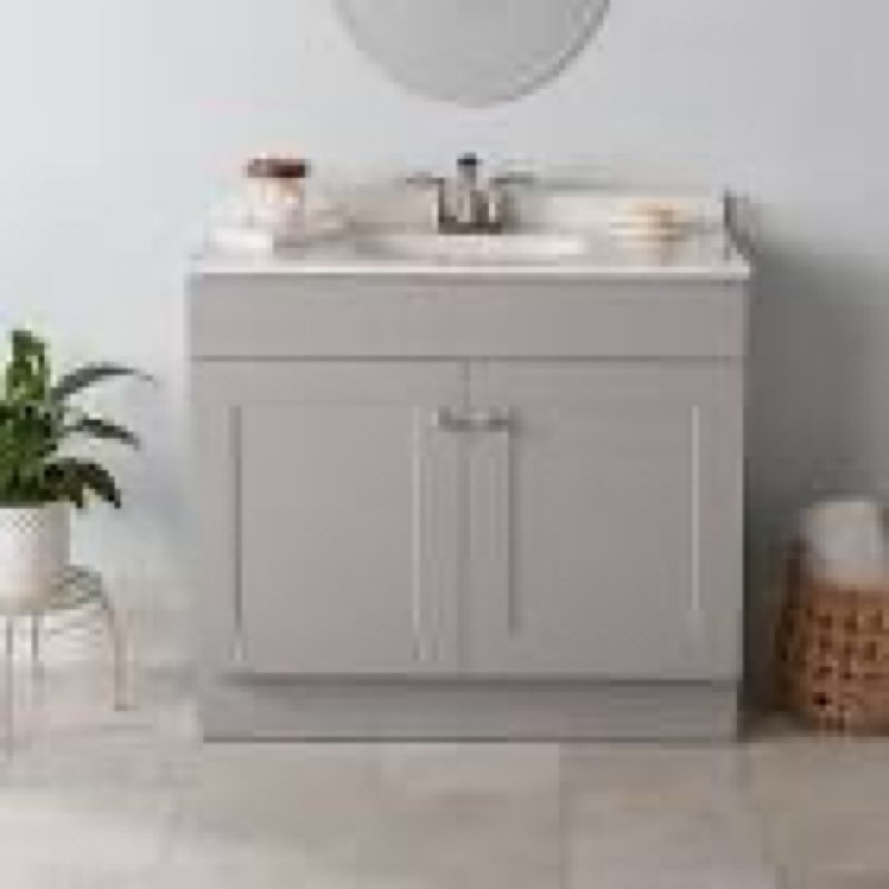 project source 36-in gray single sink bathroom vanity with white cultured marble top