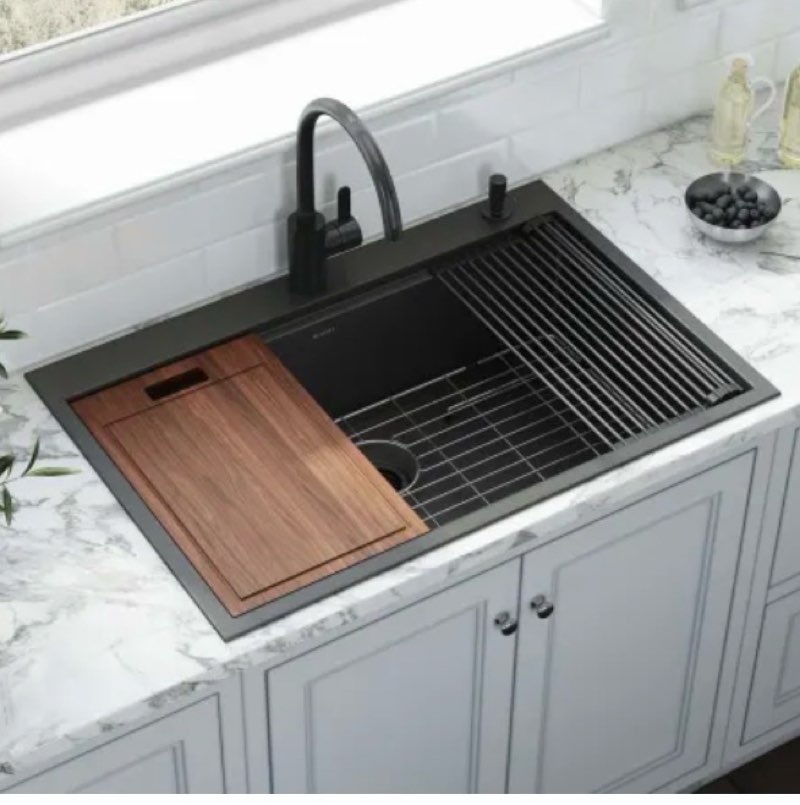 Lordear Matte Black Kitchen Sink 33 Undermount Kitchen Sink 33X19 Inch Ledge Workstation16 Gauge Sta