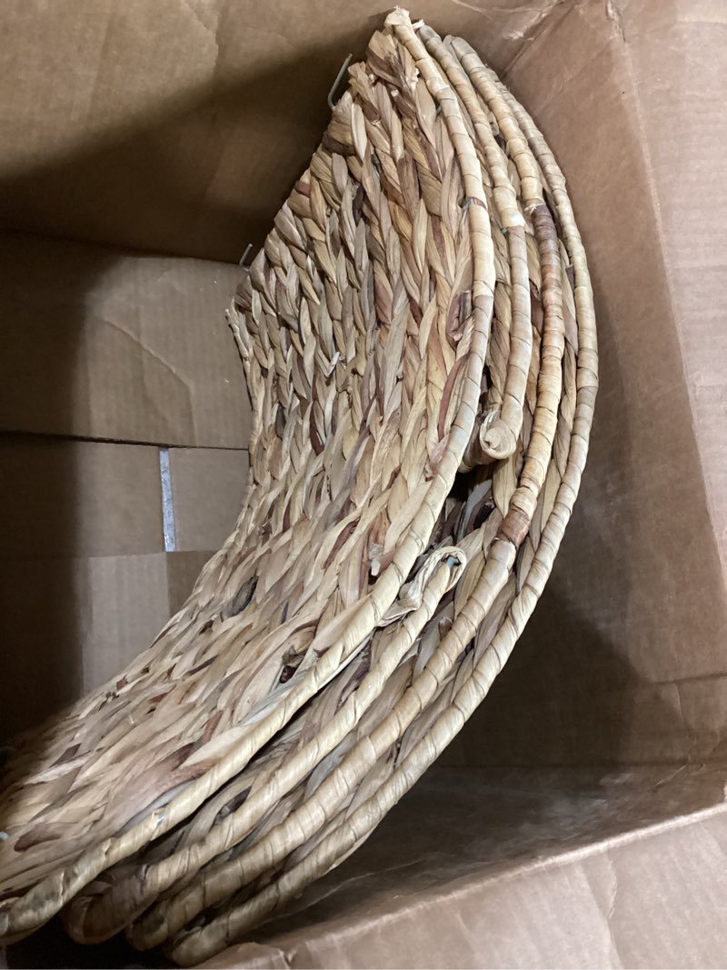 Condition photo showing Good Condition for 27" Hyacinth Christmas Tree Collar, Rustic Woven Rattan Tree Skirt Ring, 4 Piece Wicker Basket Base 