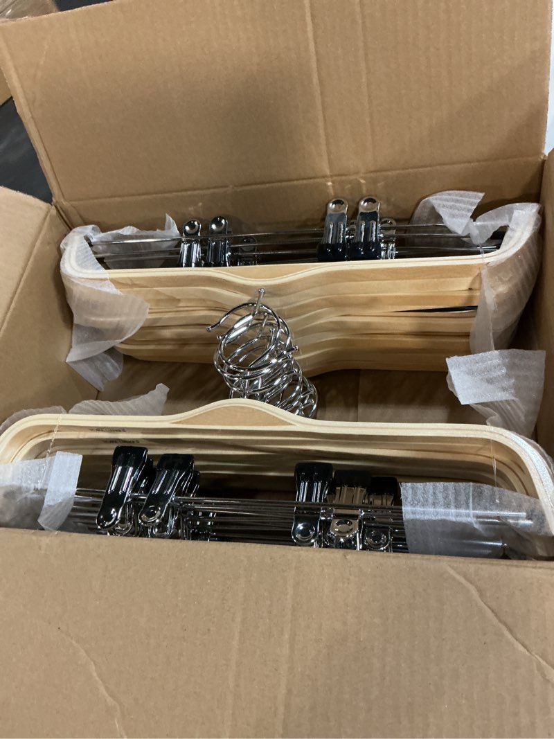 Condition photo showing Good Condition for topia hanger wooden pants hangers,slim natural wood skirt hangers with anti-rust hook and adjustable metal clips, perfect for skirts, pants, slacks-20 pack-ct17n20 natural 20 pack