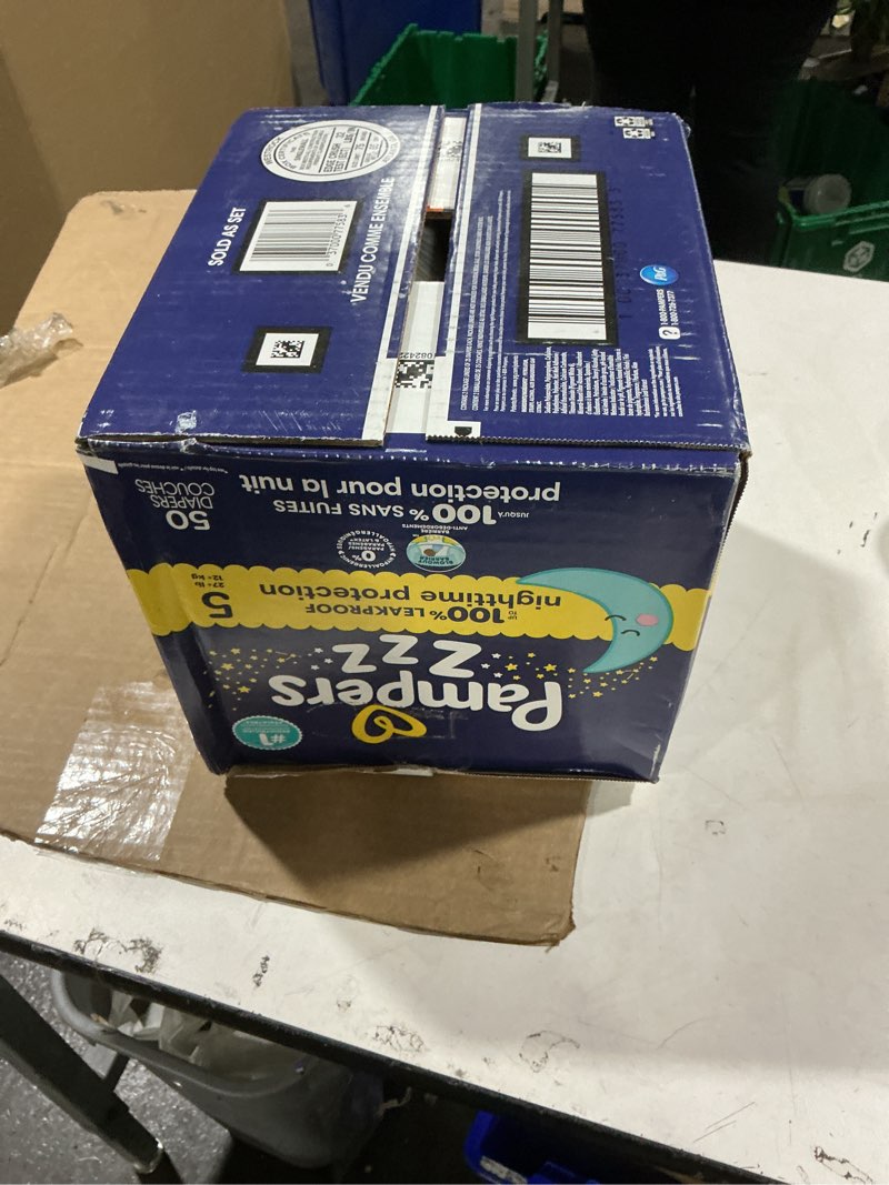 Condition photo showing New/Like New for Pampers ZZZ Overnight Diapers, Size 5 (27+ lbs), 50 Count, Nighttime Protection Disposable Baby Diaper, Night Time Leak and Skin Protection Size 5 50