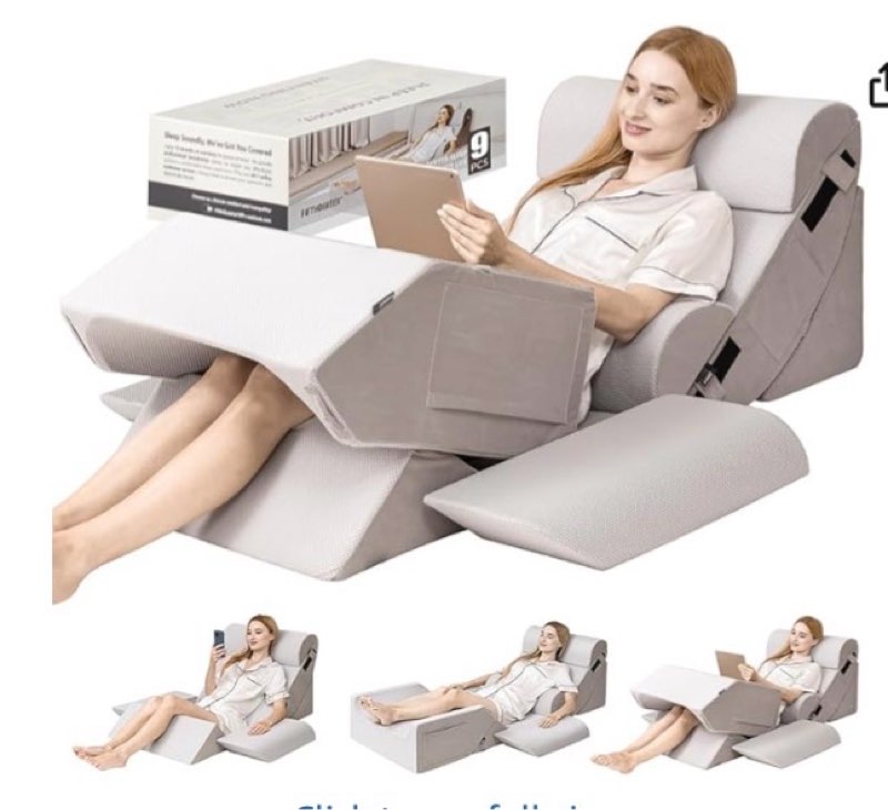  9PCS Orthopedic Bed Wedge Pillow Set for After Surgery Recovery, Body Positioners for Back and Leg Pain Relief, Adjustable Memory Foam Comfort for Sitting up in Bed, Ideal for Adult Acid Reflux & GERD