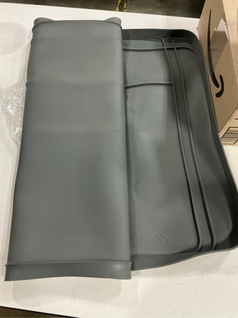 Condition photo showing Good Condition for under sink mats for kitchen waterproof, 34" x 22" or smaller cut to fit under sink drip tray for kitchen bathroom cabinets, silicone liner hold up to 3.3 gallons liquid - grey gray