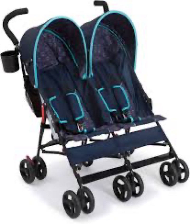 Delta Children LX Side by Side Stroller - with Recline, Storage & Compact Fold, Night Sky