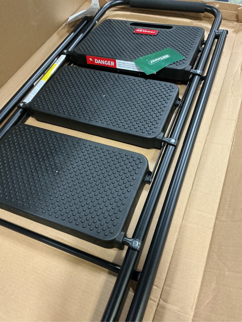 Condition photo showing Good Condition for hbtower step ladder, folding step stool with wide anti-slip pedal, sturdy steel ladder, convenient handrail, lightweight, portable steel step stool 3 step ladder black