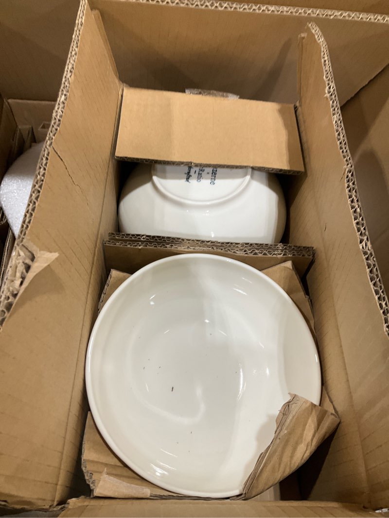 Condition photo showing As Is for LERATIO Ceramic Dinnerware Sets for 8,Porcelain Plates and Bowls Sets with Wavy Edge, Oven &Microwave & Dishwasher &Safe,Light Weight & Scratch Resistant Dishes Sets-Service for 8 (24pcs) Peal White Service for 8 ?24pcs? Modern-Peal White
