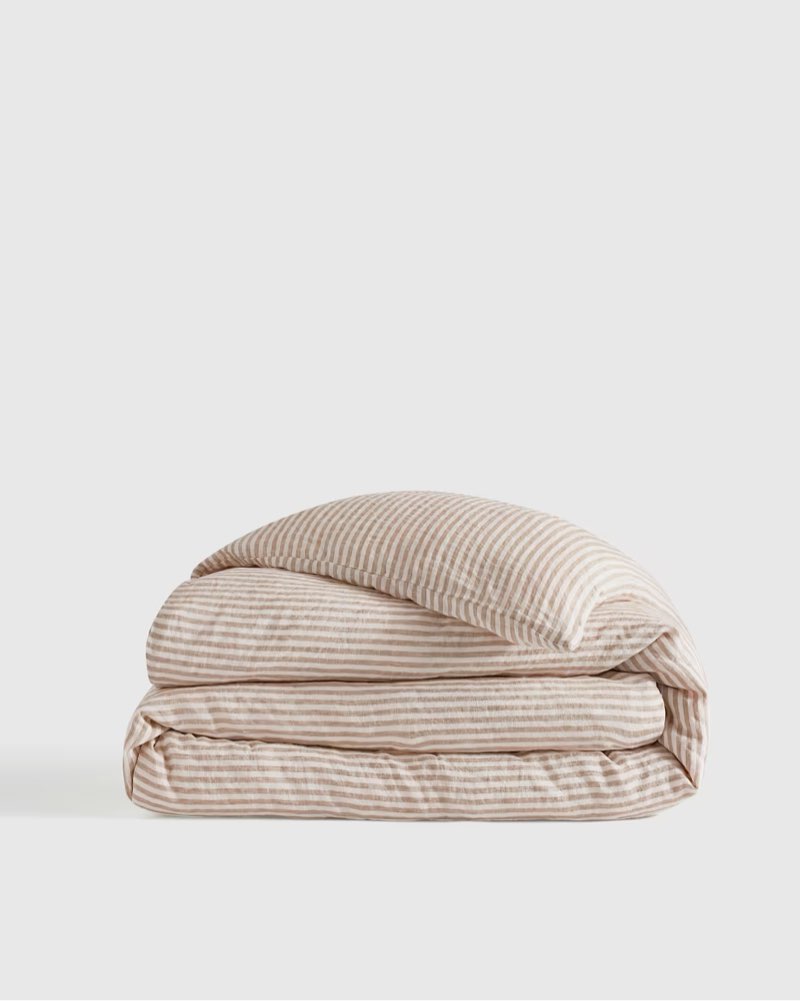 european linen stripe duvet cover, king/calking, latte