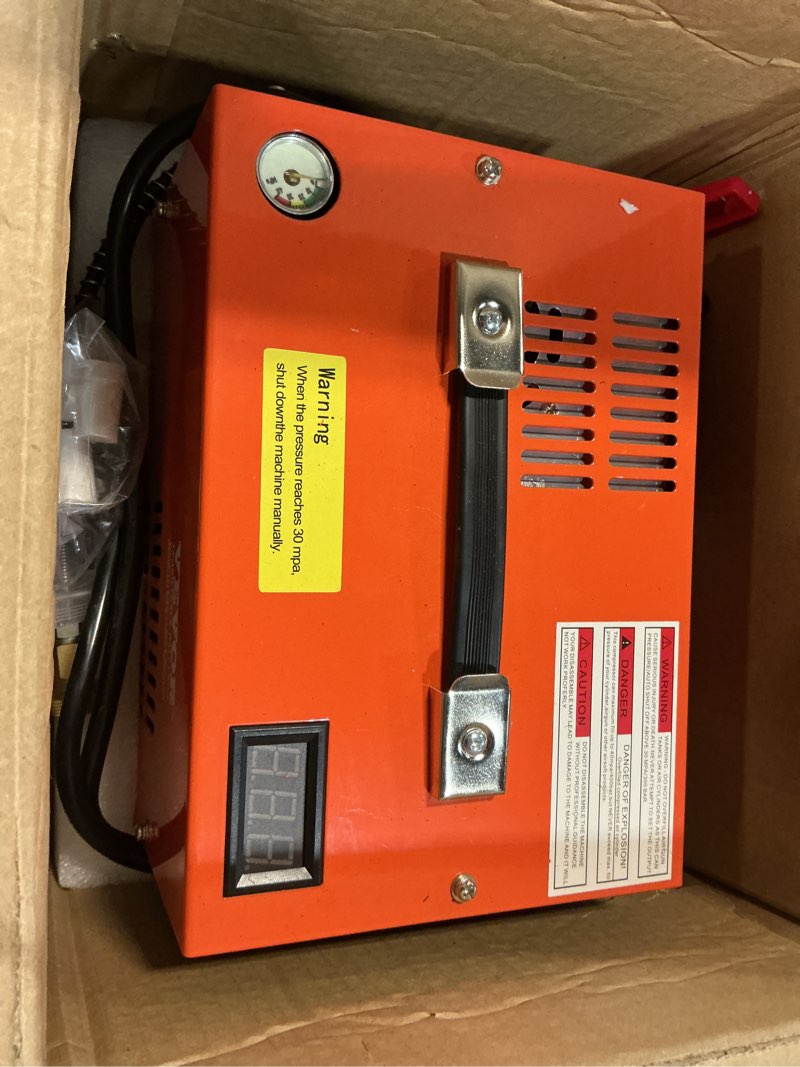 Condition photo showing Good Condition for PCP Air Compressor 4500Psi 30Mpa Waterless/oil-free Air Pump Rifle Pistol Paintball Tank Power Supply Built-in 12V car DC 110V AC Household with Power Converter And Oil Wet Filter Easy To Carry Orang