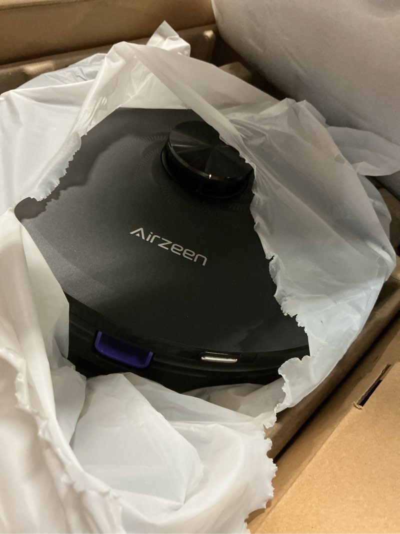 Condition photo showing As Is for robot vacuum and mop, upgraded bagless robot vacuum cleaner with self-emptying, 6000pa robotic vacuum with lidar navigation, smart mapping, schedule, app/alexa control for carpet/pet hair, q20 ultra medium black
