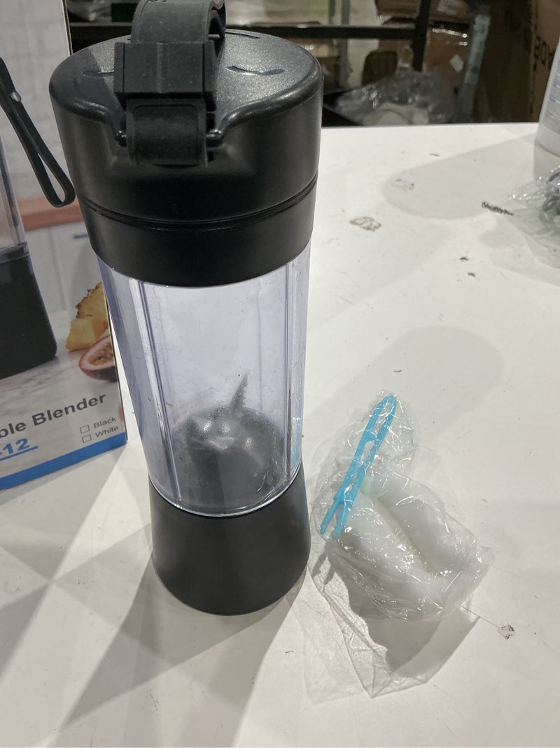Condition photo showing As Is for portable blender, 8 blades personal size smoothie blender for shakes, usb c rechargeable juicer cup with led display, travel friendly mini mixer for home, office, gym, 17oz, black black 17oz