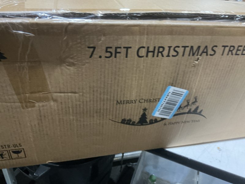 Condition photo showing New/Like New for 7.5 FT Pre-lit Christmas Tree, Artificial Pine Spruce Christmas Tree 1380 PVC Branch Tips 450 Warm White Lights, Easy Assembly with Metal Stand and Hinged Branches Decoration Warm White 7ft 6in