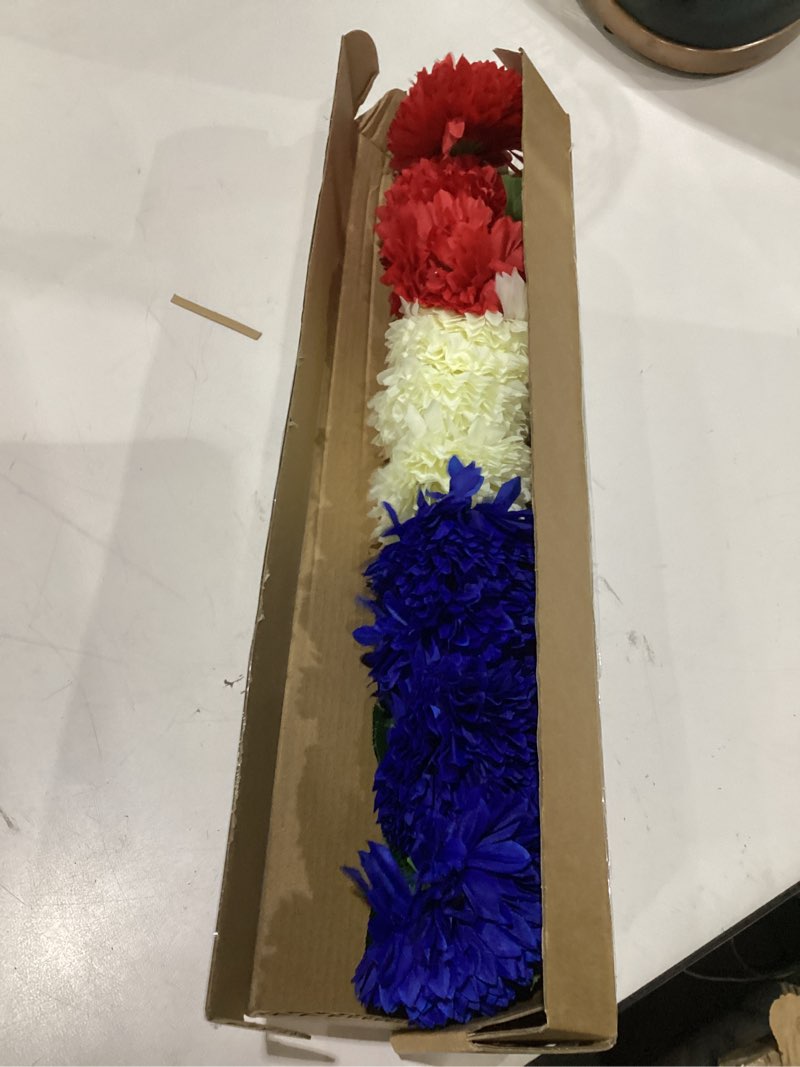 Condition photo showing As Is for hananona 12 pcs artificial chrysanthemums flowers patriotic flower, 4th of july fake mums flowers silk for home decor indoor memorial day table centerpiece vase not included (12, red, white, blue) red, white, blue 12