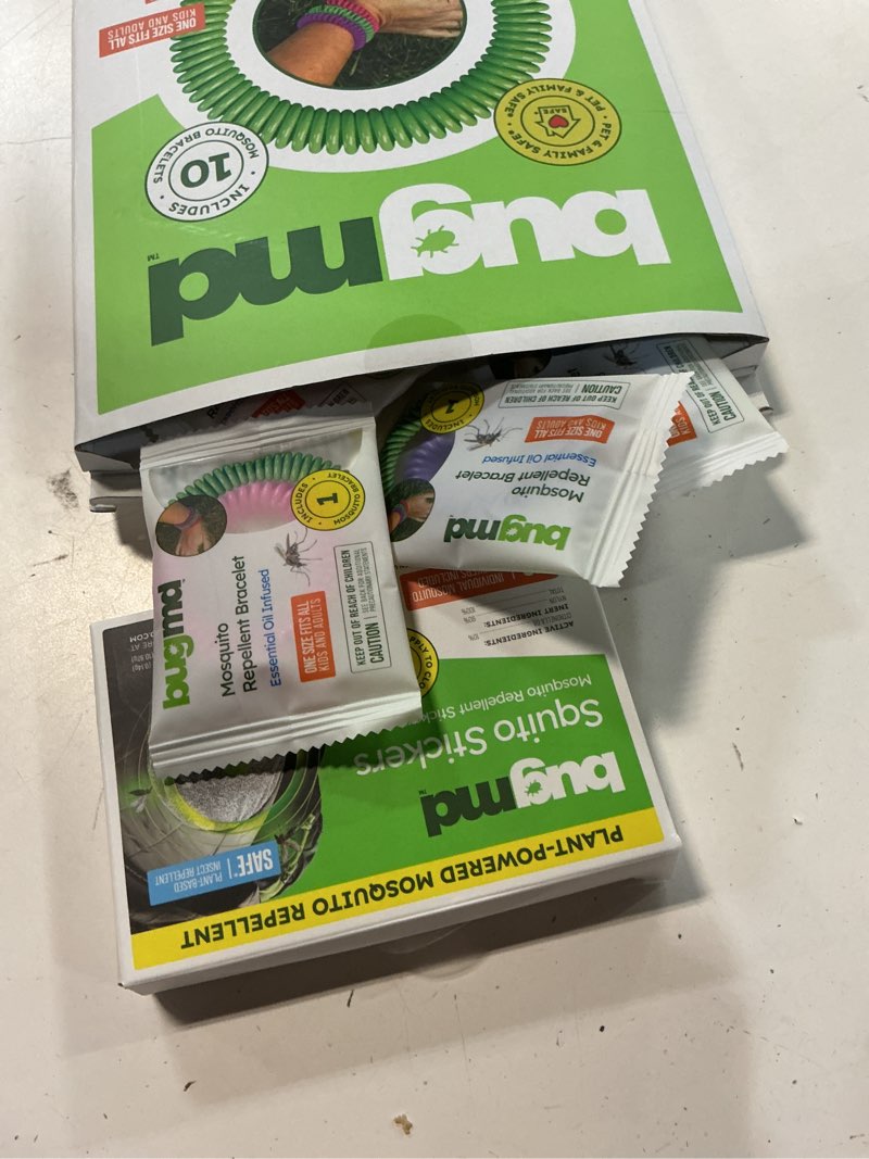 Condition photo showing New/Like New for bugmd mosquito repellent bundle: 78 safe & effective squito stickers and 10 deet-free citronella bracelets for kids & adults - perfect for camping, beach, hiking & outdoor adventures
