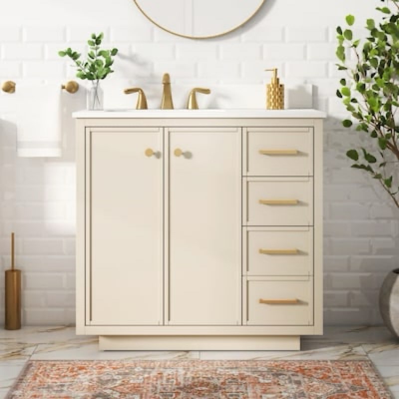 style selections stanfield 36-in linen beige undermount single sink bathroom vanity 