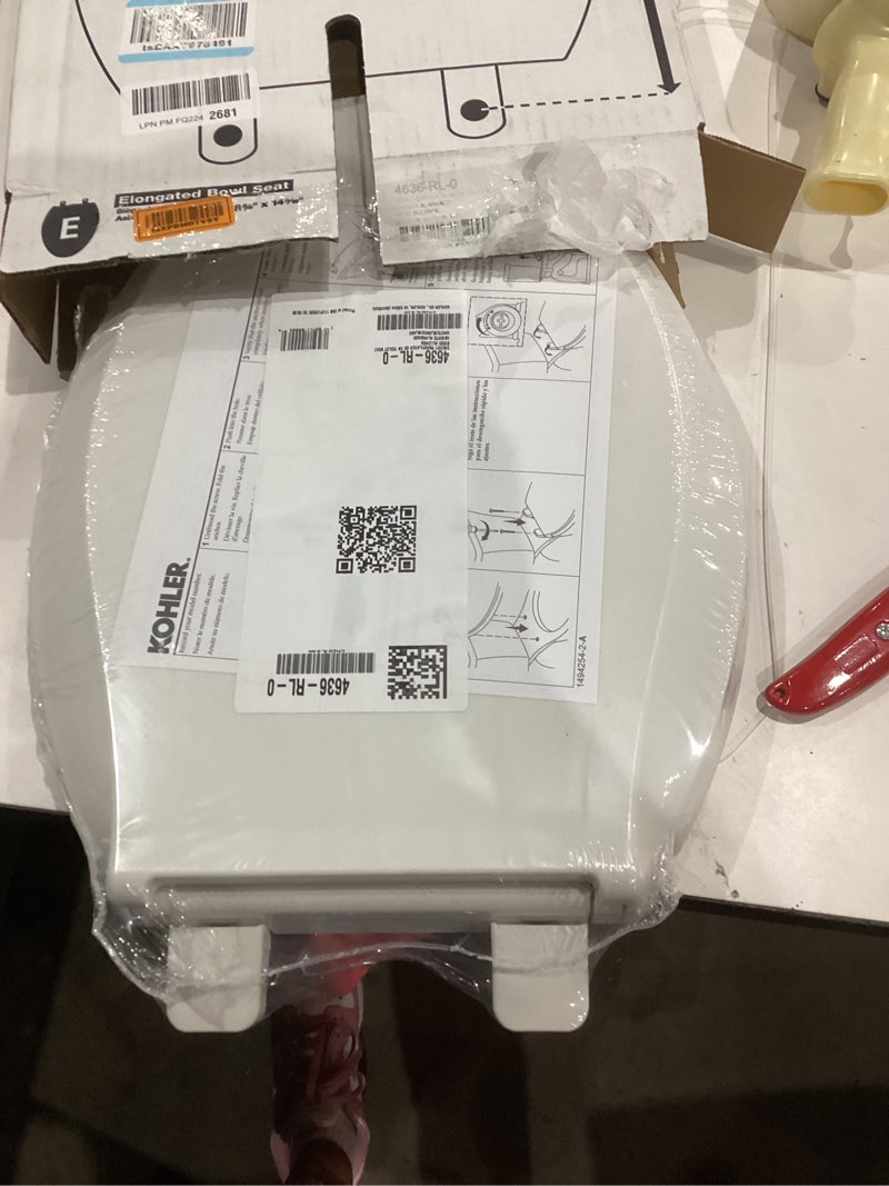Condition photo showing Good Condition for kohler 4636-rl-0 cachet readylatch elongated toilet seat slow close, soft close toilet seat quiet lid, contoured grip-tight bumpers installation hardware, apartment essentials, white white elongated ready latch
