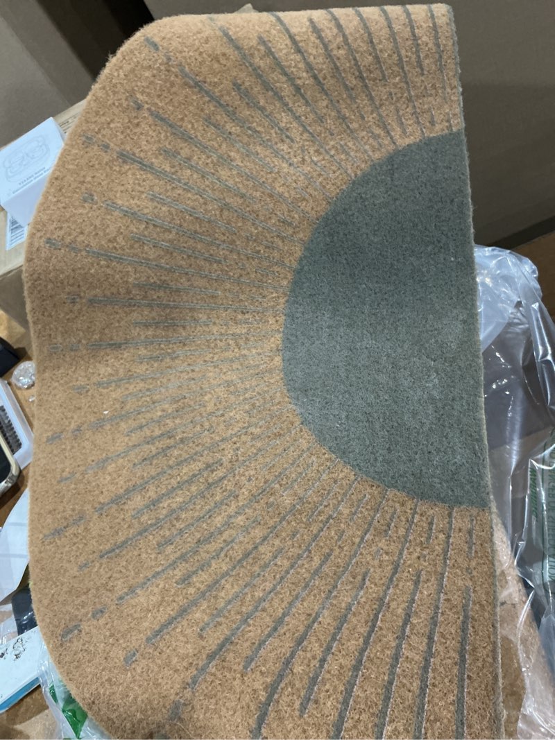 Condition photo showing New/Like New for mingnei boho sun coco coir half circle door mat for home house entrance, abstract minimalist sage green boho sunshine sunset sunrise floor mats for outdoor outside entryway 30x17 welcome mat
