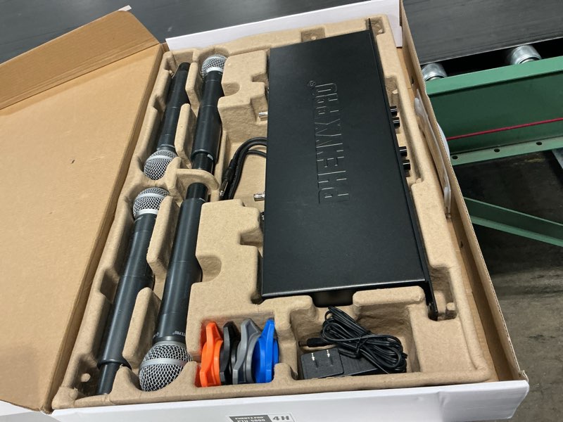 Condition photo showing Good Condition for Phenyx Pro Wireless Microphone System, 4-Channel UHF Wireless Mic, Fixed Frequency Metal Cordless Mic with 4 Handheld Dynamic Microphones, 260ft Range, Mics for Singing, Church(PTU-5000-4H)