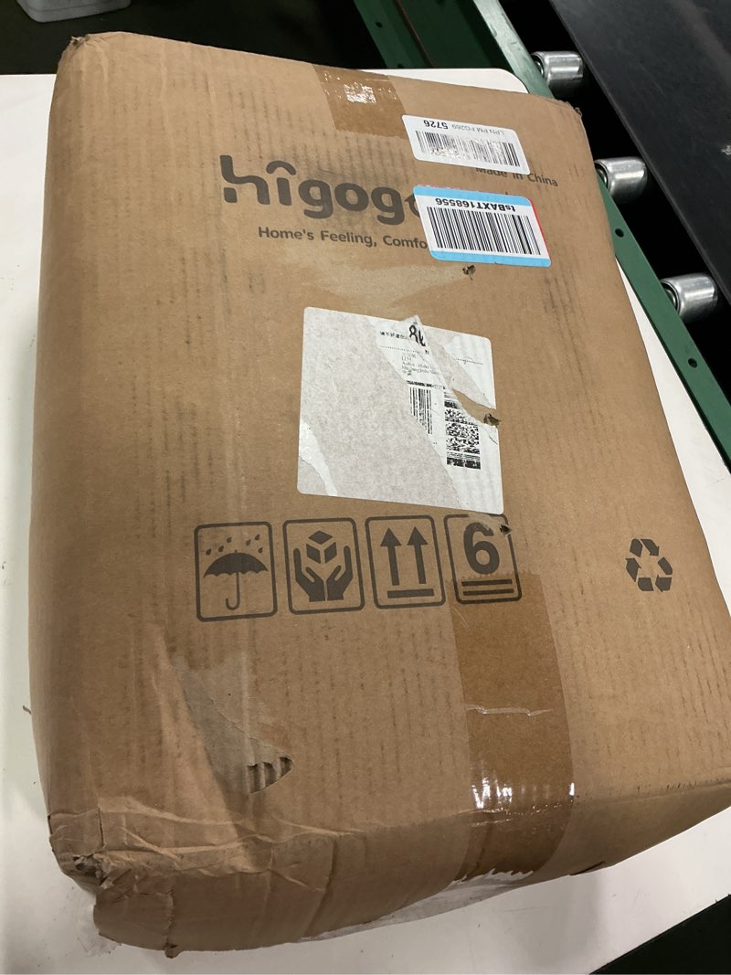 Condition photo showing New/Like New for HIGOGOGO Square Stuffed Pouf Ottoman, Corduroy Poufs with Foam Chunk Filling, Furry and Fluffy Pouf Foot Stool Storage Ottoman, 25.6 X 25.6 Floor Poufs Foot Rest for Living Room, Beige 25.5 Inch Beige