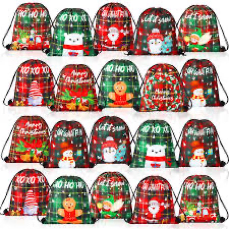 Aliceset 50 Pcs Christmas Drawstring Backpack Bulk Xmas Snack Wrapping Sack Assorted Styles Santa Go