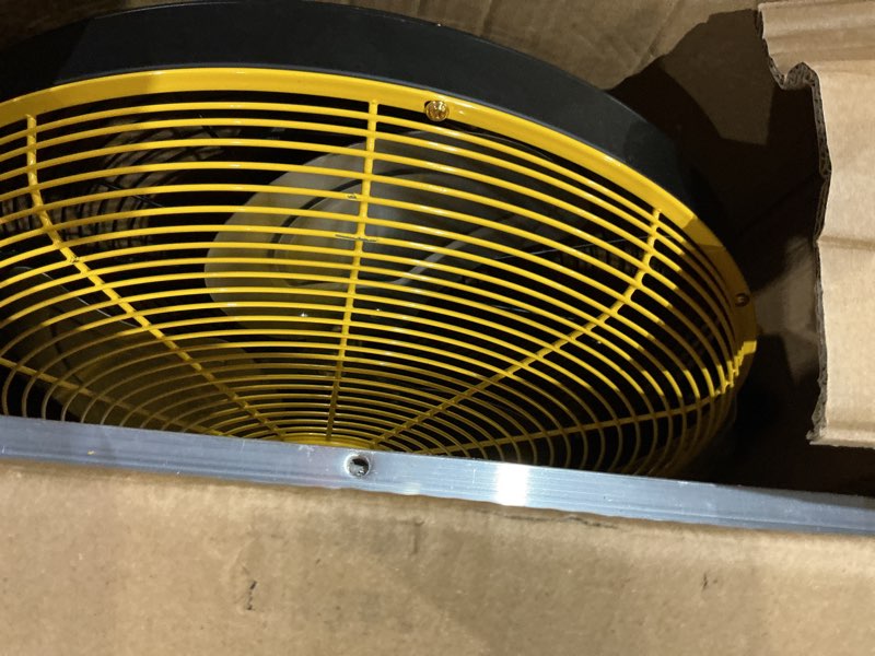 Condition photo showing As Is for blessny 16" large solar rechargeable floor fan with 35w solar panel for home outdoor camping gazebo greenhouse barn poultry pet house cooling or air circulation, 23 ft long cord 16" large fan