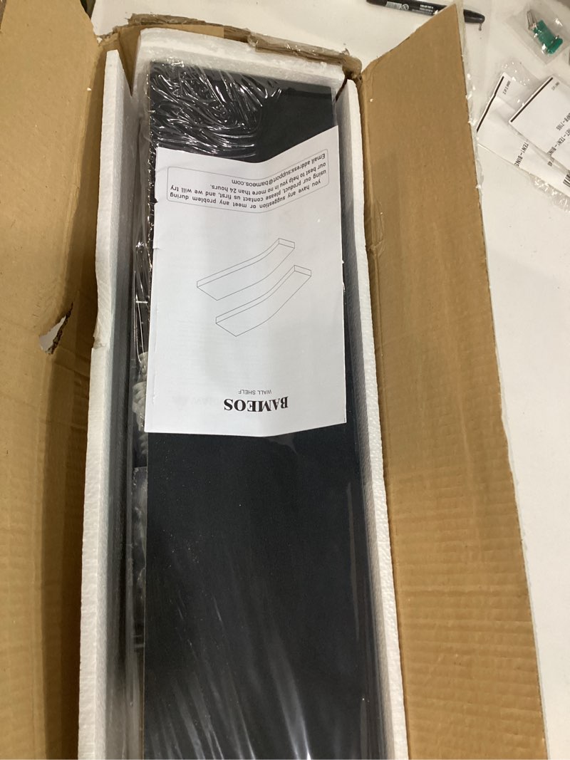 Condition photo showing New/Like New for BAMEOS Floating Shelf,Wall Shelf,Decor Wall Mounted Shelves,Hanging Shelf Set L24xW6 for Bathroom Kitchen Living,Kitchen,Room Bedroom Storage,Black 24x6 Black