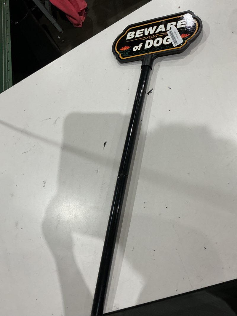 Condition photo showing Good Condition for durable aluminum "beware of dog" warning plaque with an adjustable stake for outdoor use