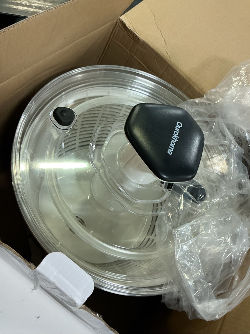 Condition photo showing Good Condition for ourokhome 6.3 qt stainless steel salad spinner, large lettuce spinner with one-hand press pump, brake button, non-slip base and retractable handle, vegetable washer & dryer for greens, fruits and herb