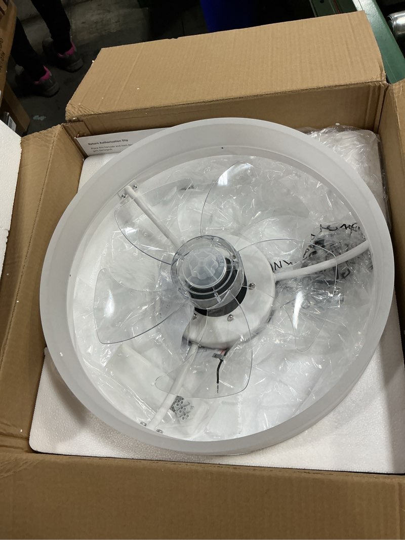 Condition photo showing Good Condition for VOLISUN Low Profile Ceiling Fans with Lights and Remote, 19.7in Fandelier Ceiling Fan with Light, 3000K-6500K Dimmable Bladeless LED Fan Light, White Flush Mount Ceiling Fans with Lights for Bedroom White 19.7 INCH