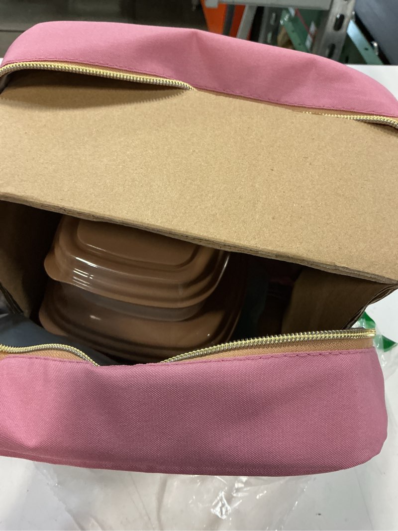 Condition photo showing Good Condition for fit & fresh lunch bag for women, insulated womens lunch bag for work, leakproof & stain-resistant large lunch box for women with containers, zipper closure bloomington bag, dusty rose