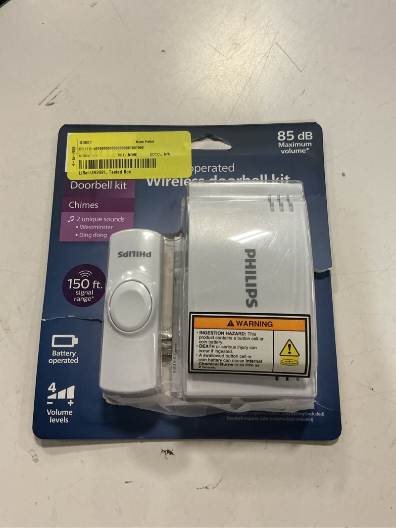 Condition photo showing Good Condition for philips battery-operated 2-melody doorbell kit, white, 6.45in, des1120w/27