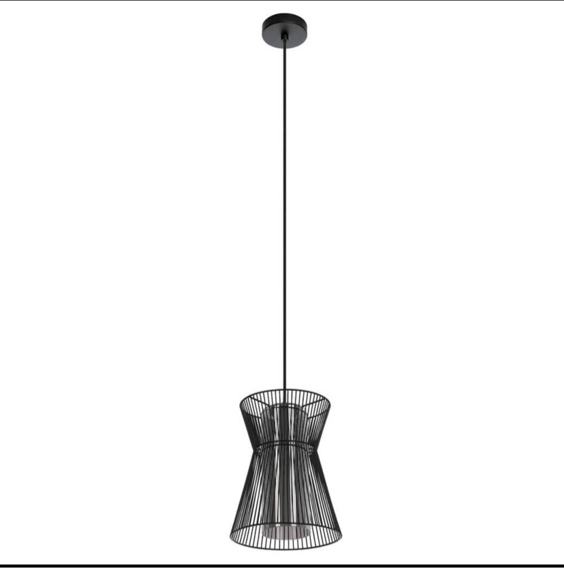 Maseta 9 in. W x 11.5 in. H 1-Light Structured Black Metal Frame Pendant Light with Transparent Smoked Glass Shade