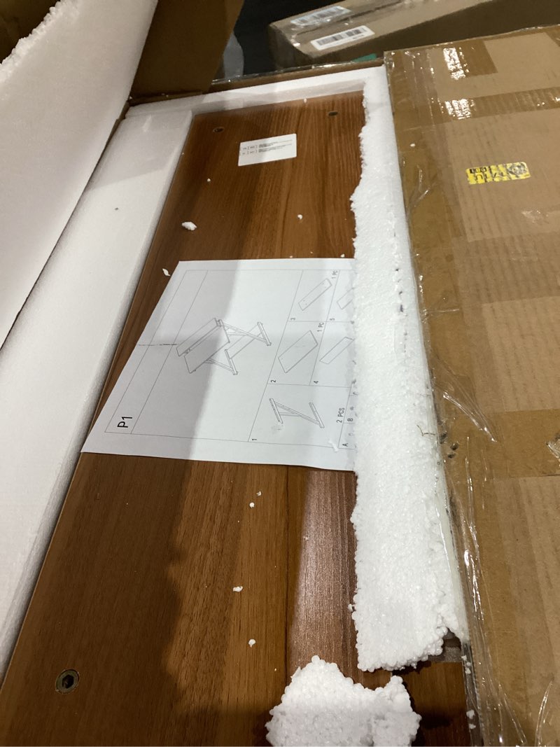 Condition photo showing Good Condition for Dripex Computer Desk for Small Spaces, Z Shaped Small Computer Desk, 27.5 inch Compact Desk with Monitor Shelf and Bottom Storage Shelves, Space Saving Desk, Walnut