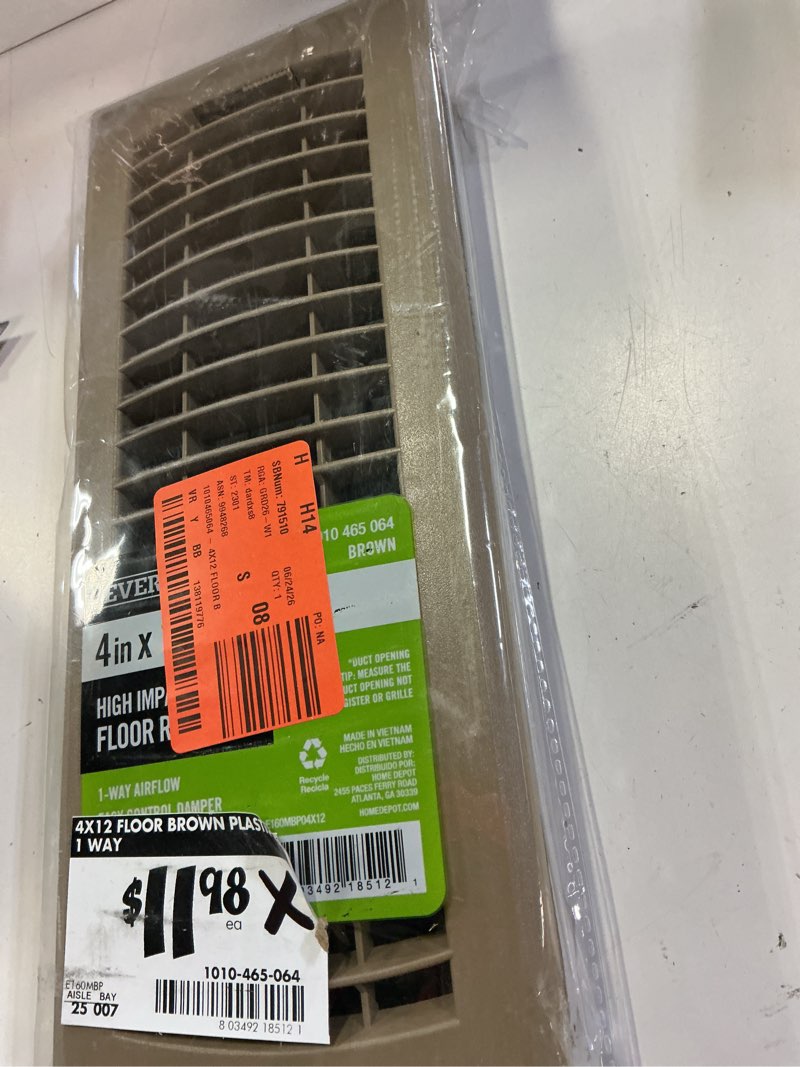 Condition photo showing Good Condition for 14 in. x 8 in. 1-way metal floor register in white