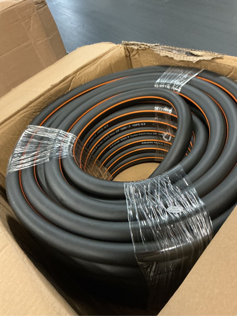 Condition photo showing Good Condition for giraffe tools garden hose 5/8", custom length, heavy duty, no kink, flexible, rubber garden hose, leakproof water hose, 600 burst psi, 100ft male to female hose