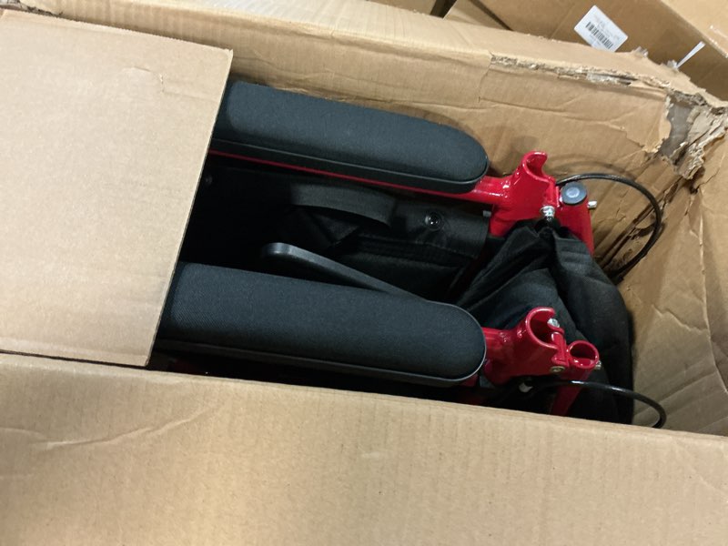 Condition photo showing As Is for drive medical lightweight expedition folding transport wheelchair - ultra lightweight mobility support for seniors & adults - strong aluminum frame - hand brakes - compact folding travel chair - red