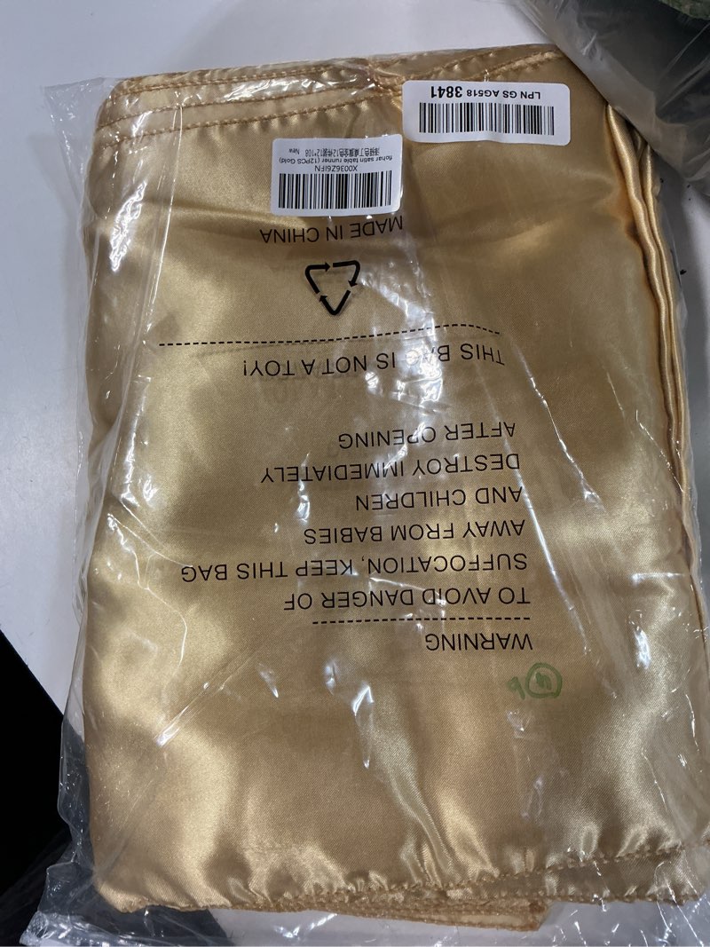 Condition photo showing Good Condition for 12pack table runner 12 x 108 inches satin silk table runner for wedding, birthday party, banquets, graduations decoration, fit rectange and round table-gold 12x108-12 pack gold