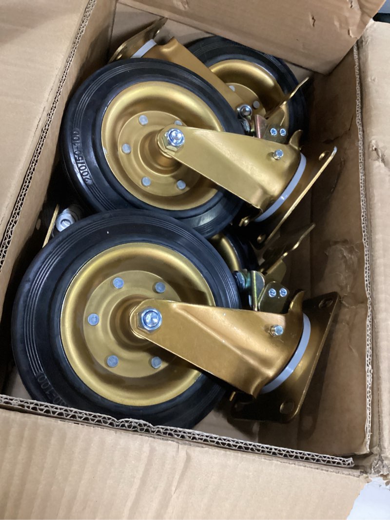 Condition photo showing Good Condition for nefish 8 inch outdoor heavy duty caster, large castors wheels set of 4 with brake, durable industrial grade casters 3200 lbs, 360 degree plate swivel castor wheels for cart, workbench, machine