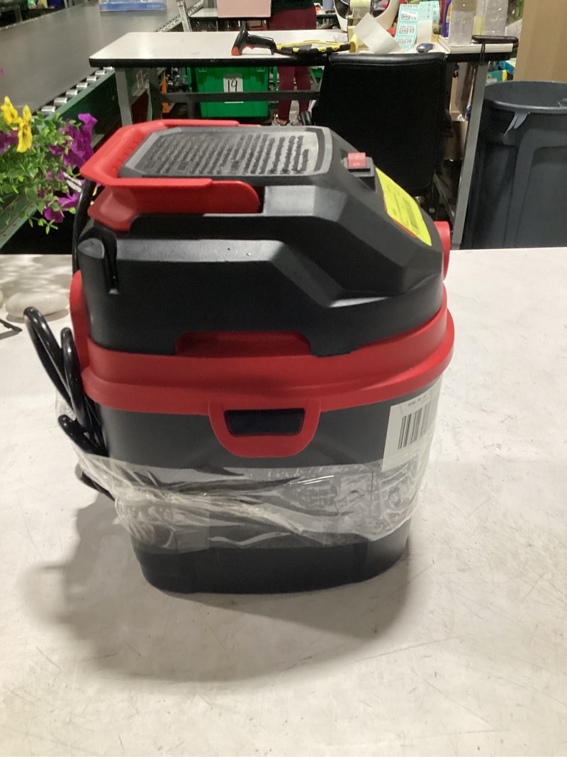Condition photo showing As Is for hyper tough 1.5gal 2 hp wet/dry vacuum vh105 3502 (missing hose and attachments)