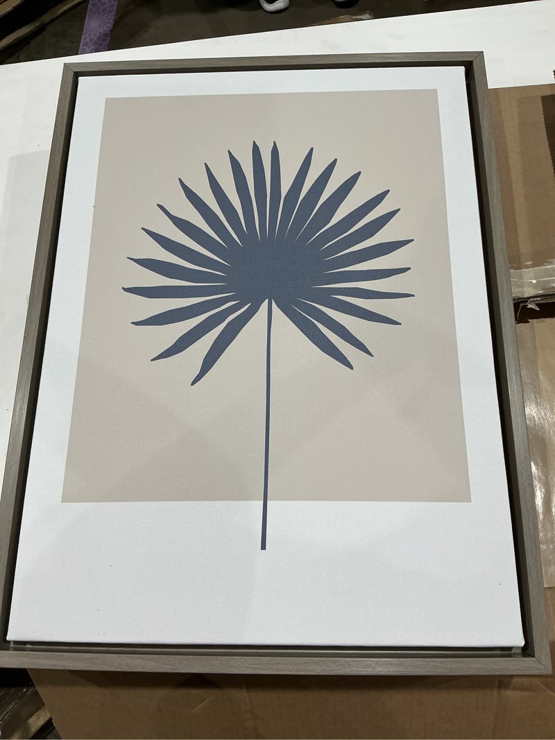 Condition photo showing Good Condition for kate and laurel sylvie muted tan and blue colorblock botanical palm framed canvas wall art by the creative bunch studio; 18x24 gray; simple modern botanical wall decor art 18"l x 24"w gray