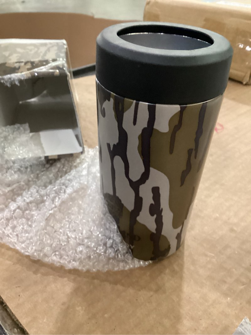 Condition photo showing Good Condition for frost buddy universal can cooler, stainless steel, mossy oak bottomland | fits 12oz, 16oz, slim cans, tall boys, bottles | metal beer chiller & can insulator | sweat-proof | 24-hour cold