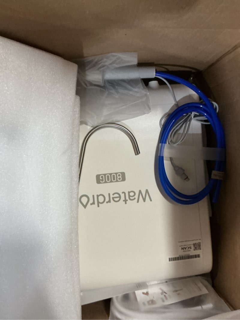 Condition photo showing As Is for waterdrop g3p800 reverse osmosis system, 800 gpd fast flow, nsf/ansi 42 & 53 & 58 & 372 certified, 3:1 pure to drain, tankless under sink ro water filter system, led purifier, smart faucet white 800 gpd