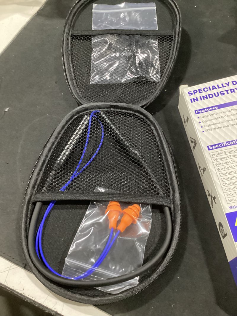 Condition photo showing Good Condition for mipeace bluetooth earplug headphones, neckband wireless earbuds earplugs-29db noise reduction isolating in-ear earplug earphones and controls,ipx6 sweatproof,20+hour battery(blue orange) blue & orange