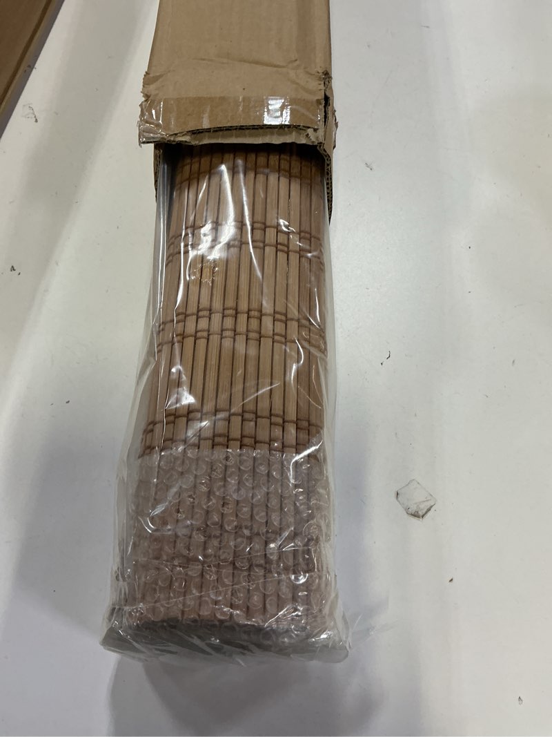 Condition photo showing As Is for LazBlinds No Tools No Drill Cordless Bamboo Roman Shades, Light Filtering Window Treatment, Roll Up Bamboo Blinds for Windows 27'' W x 72'' H, Ceylon Light Russet Light Filtering-ceylon Light Russet 27" W x 72" H