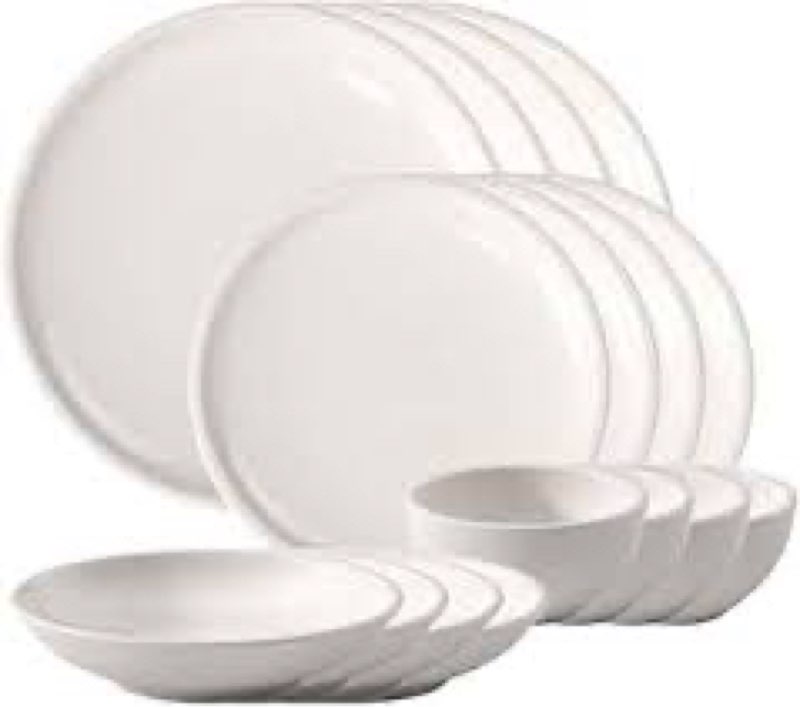 Villeroy & Boch Artesano Original 16-Piece Dinnerware Set, Service for 4, Dinner and Salad Plates, Pasta and Rice Bowls, Premium Porcelain, Made in Germany, Microwave and Dishwasher Safe, Creamy White(incomplete 12 pcs)