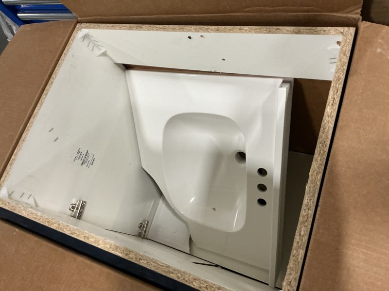 Condition photo showing As Is for Project Source 24-in Deep Blue Single Sink Bathroom Vanity with White Cultured Marble Top