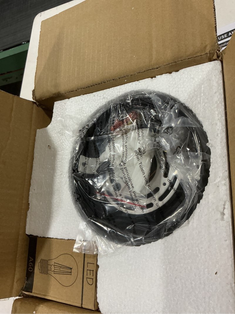 Condition photo showing As Is for Globe Semi Flush Mount Ceiling Light, Mid Century Modern Light Fixture Ceiling, Milk Glass with Matte Black Finish, Living Room Kitchen Bedroom Hallway Storage Schoolhouse Laundry(LED Bulb Incl.) Frosted and black 8 inch