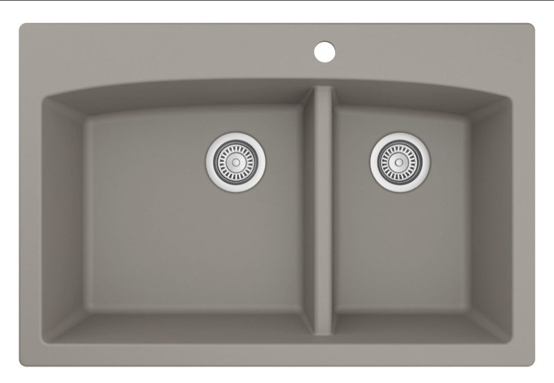 karran qt-711 drop-in quartz composite 33 in. 1-hole 60/40 double bowl kitchen sink in concrete